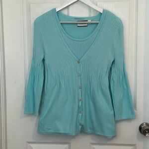 croft & barrow Aqua Ribbed V-Neck Button Front Top